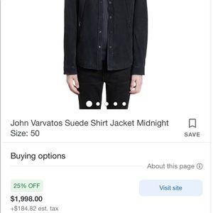 John Varvatos Suede shirt Jacket Midnight